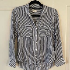 Altar’d State Blue and White Striped Long Sleeve Button Down Shirt Size Small